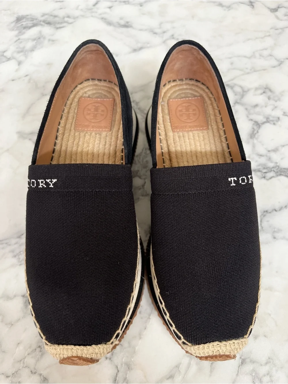 TORY BURCH Suede Leather Espadrille Daisy Black Slip On Trainers Sneakers 9